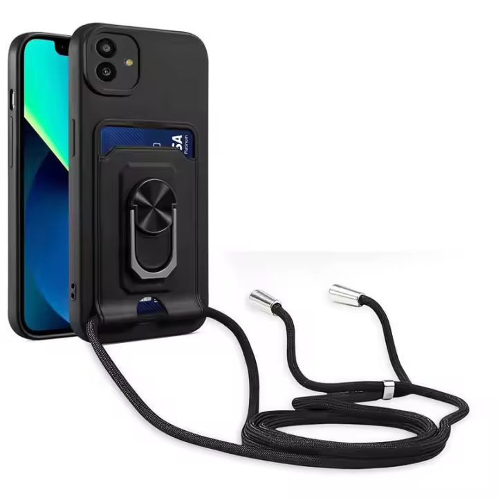 Generica Funda con Cuerda, Anillo y Tarjetero para Samsung Galaxy A04 / M13 5G Negro - 1