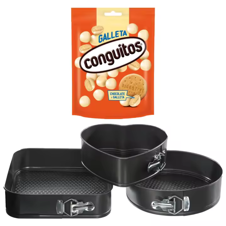Pack repostería:CONGUITOS GALLETA BLANCO DOYP 120G+Juego de 3 moldes desmontables surtidos - 1