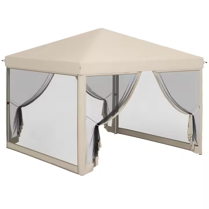 Outsunny Carpa Plegable 3x3 para Exterior Cenador de Jardín Portátil con Mosquiteras Bolsa de Transporte Marco de Acero y Tela Oxford Resistente para Fiestas Camping Beige - 1