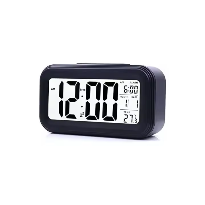 Reloj despertador digital operado por cateria para niños adultos Gran Pantalla LED Calendar de TEMPERATURE (Negro) - 1