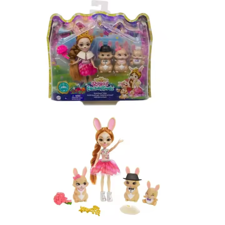 Royal Enchantimals Brytal Bunny Muñeca con familia de conejos mascota de juguete vestidos de boda Mattel GYJ08 CPAGYJ08 - 1