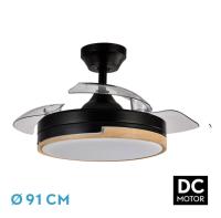FABRILAMP Ventilador Dc 48w Olimpia Negro/madera 3aspas 91d 4800 Lm 6vel 3000k,4500k,6000k, remoto+temporizador+memoria Incluye mando a distancia y dos tijas de 10 y 25 centímetro Productos originales calidad de confianza - details 0
