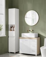 Mueble bajo lavabo para baño blanco, 3 cajones, 2 compartimentos, apto para lavabos de pie, con pedestal - details 9