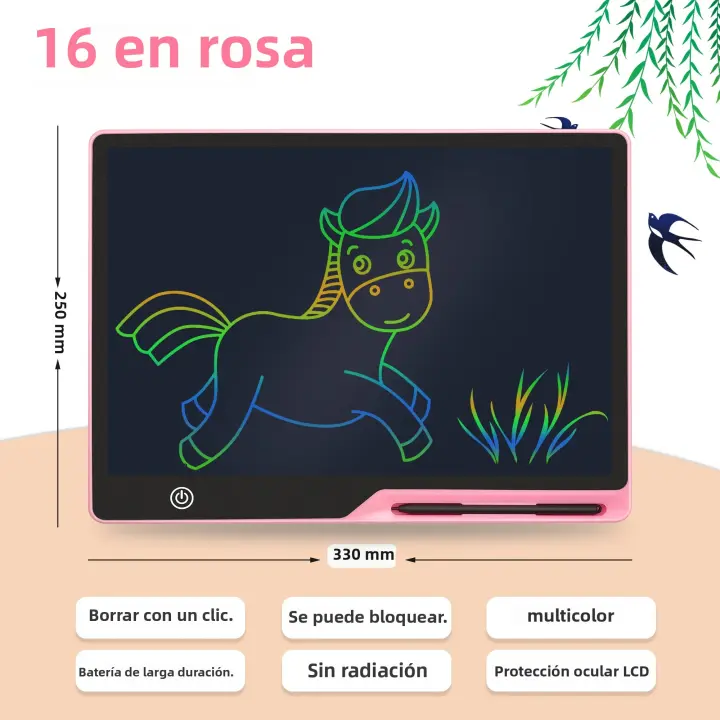 Tablet De Escritura LCD Recargable 16'' 20'' Para Niños Tablero De Dibujo Educativo Con Borrado Parcial Y Total Sin Paints - 1