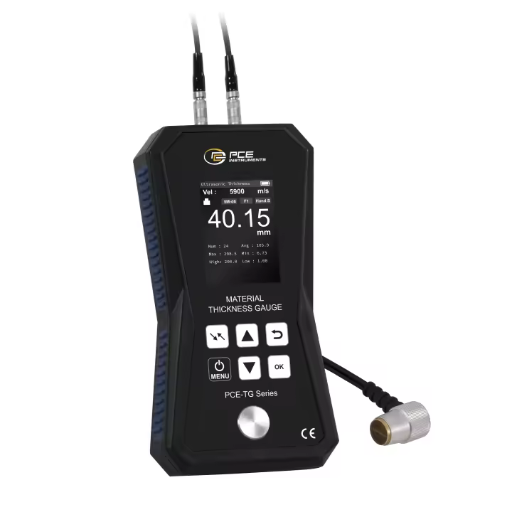 Comprobador de material con memoria / Sonda de alta temperatura hasta 350 ºC / Ajuste de la velocidad de ultrasonido / Estándar de calibración integrado en la carcasa / Rango de medición hasta 300 mm / Alarma de valores límite / PCE Instruments - 1