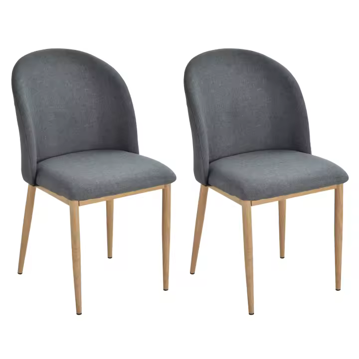 HOMCOM Juego de 2 Sillas de Comedor Silla de Salón Patas Metal Imitación Madera 50x58x85 cm Gris - 1