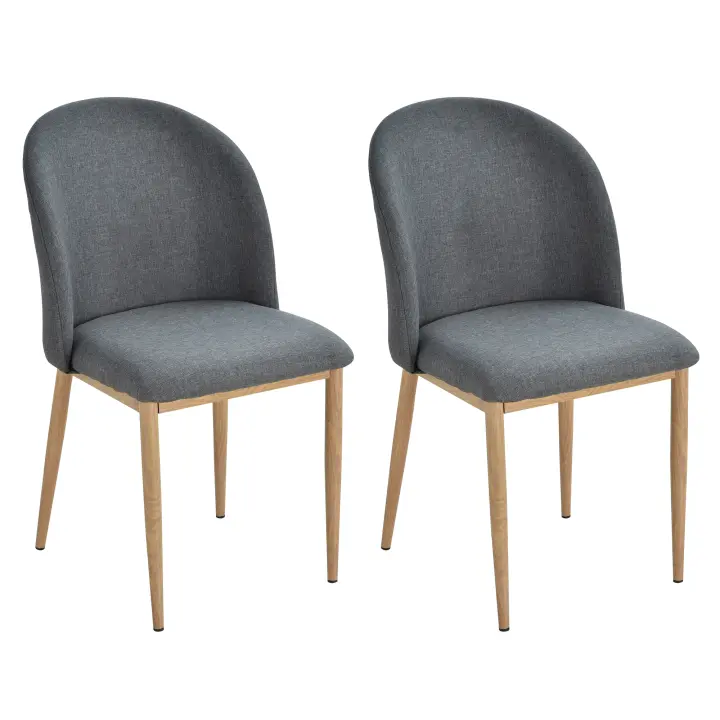 HOMCOM Juego de 2 Sillas de Comedor Silla de Salón Patas Metal Imitación Madera 50x58x85 cm Gris - 1