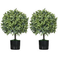 HOMCOM Juego de 2 Árboles de Té Artificiales 55 cm Planta Artificial con 343 Hojas Musgo y Maceta Planta Artificial Decorativa para Interior y Exterior Hogar Salón Oficina Verde - details 0