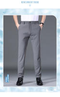 Pantalones Casuales Para Hombre Verano Delgados Elásticos Cintura Media Negro Gris Azul Estilo Clásico Coreano Formal Con Bolsillos - details 10