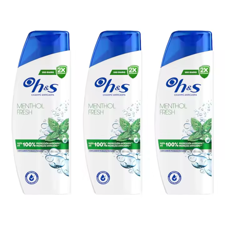 H&S Menthol Fresh Pack de 3 Botes de Champú Anticaspa Hasta 100% Protección Anticaspa 250 ml (750 ml en total) - 1