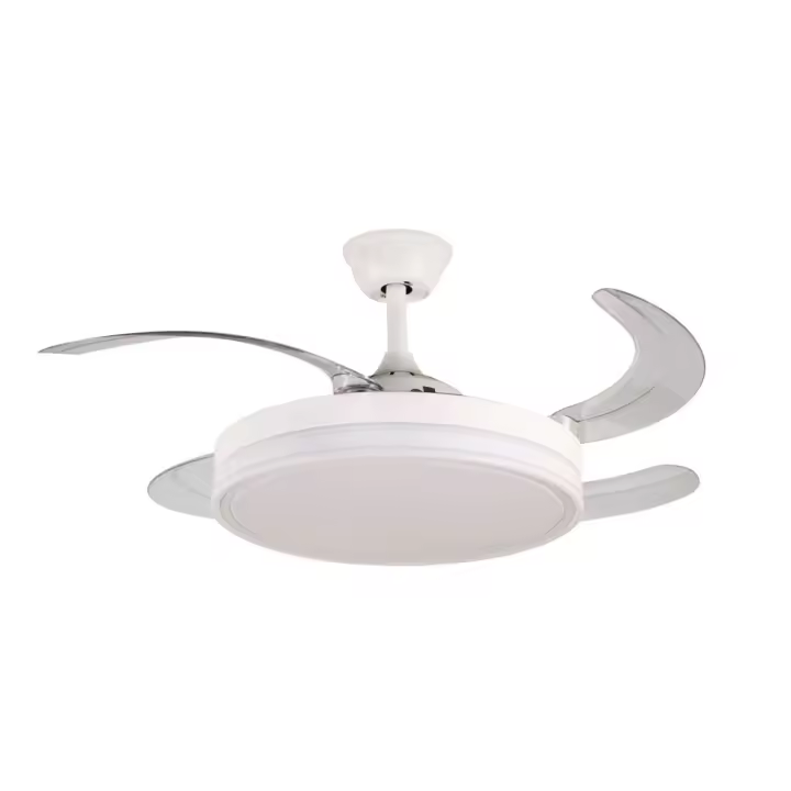 VENTILADOR DE TECHO SILENCIOSO DC CON LUZ LED REGULABLE TRACE BLANCO RETRACTIL 106D - Modo Verano/Invierno, 3 Tonalidades, 6 Velocidades, Mando a Distancia, Memoria, Temporizador, Luz Regulable - 1