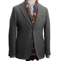 Traje De Lino Gris Para Hombres Formal Conjunto De Chaqueta Negra Y Pantalones Estilo Casual Para Bodas Y Compromisos - details 3
