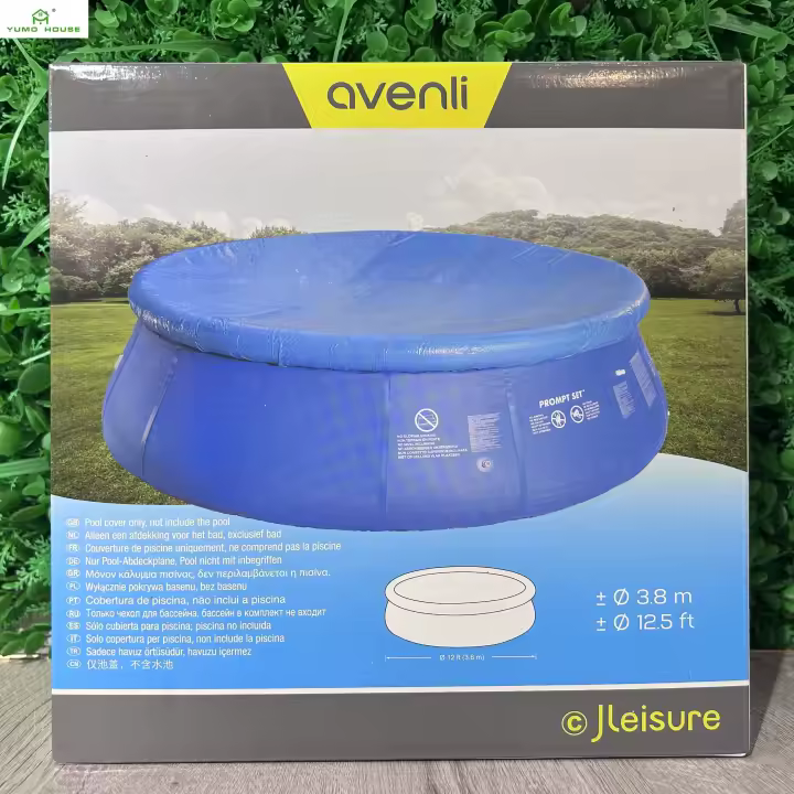 YUMO HOUSE-Cobertor piscina redonda 300cm o 360cm, Cubierta piscina redonda 300cm o 360cm, Material duradero, Cuerda de sujeción, Color azul - 1