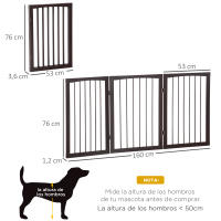 PawHut Barrera de Seguridad Plegable de 3 Paneles 160x76 cm Rejilla de Protección para Perros Pequeños para Puertas Escaleras Pasillos Café Oscuro - details 2
