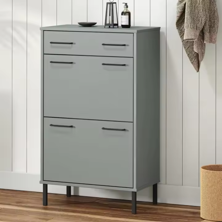 vidaXL Zapatero con patas de metal OSLO madera maciza pino gris - 1