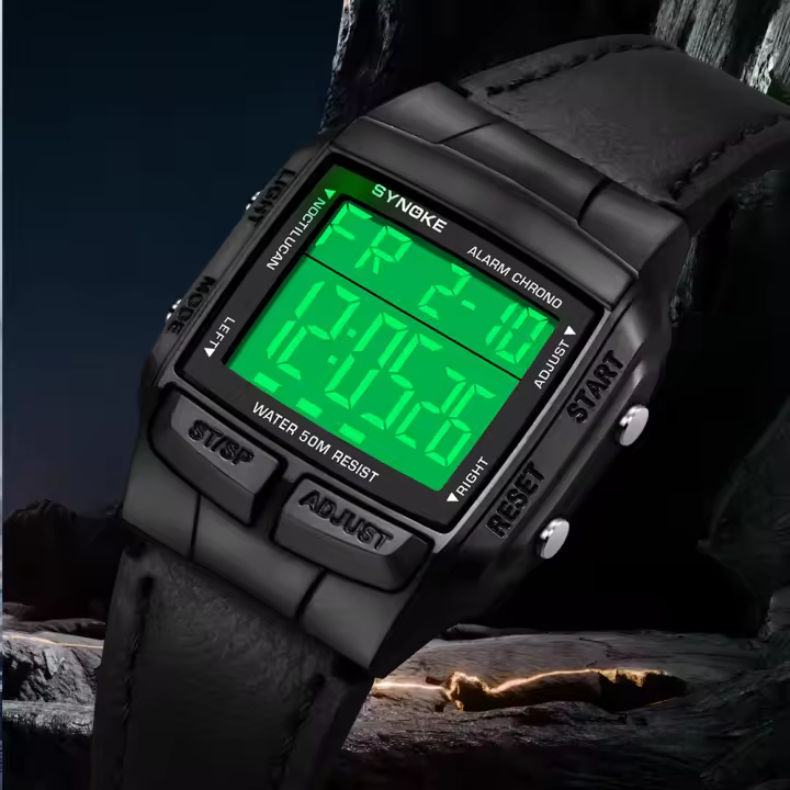 Reloj Deportivo Para Hombre SYNOKE Con Pantalla Grande LED Luminosa Resistente Al Agua Y Al Choque Estilo Retro Moda Malla De Cuero Material Del Cuerpo Plástico - 1