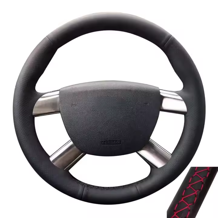 Cubierta De Volante De Cuero Perforado Para Coche En Negro Adecuada Para Ford Focus 2 2005-2011 C-MAX 2007-2010 Kuga 2008-2011 Hecha a Medida Protege El Interior Del Automóvil - 1