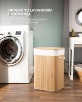 newty Cesto de Bambú con Tapa para la Ropa Sucia Compartimento Cubo Colada Lavandería Plegable con Asa de Cuerda Cesta de Almacenamiento Organizador Cubierta Bolsa Extraíble Laundry Basket Hamper Rectang Cuerda Trenzada Bolsa Interior Caña de Alta Calidad - details 0