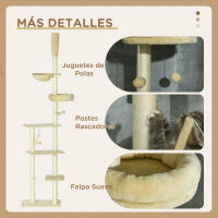 PawHut Árbol para Gatos de Suelo a Techo de 230-250 cm Árbol Rascador para Gatos con Altura Ajustable Múltiples Plataformas Cestos Hamaca Bolas Colgantes - details 5