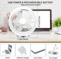 Ventilador USB de escritorio silencioso de 8 pulgadas blanco, ventilador recargable para viajes al aire libre en el hogar, batería de 2000mAh/3 niveles de velocidad/60 ° de rotación - details 3