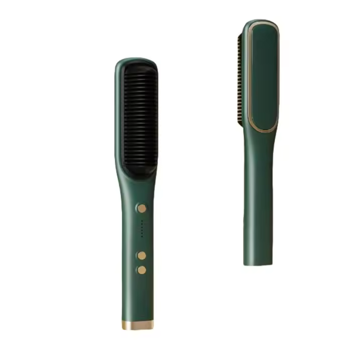 Plancha de pelo - Cepillos iónicos para alisar el cabello con calor - Herramienta de peinado portátil antiescaldaduras, control del encrespamiento, verde - 1