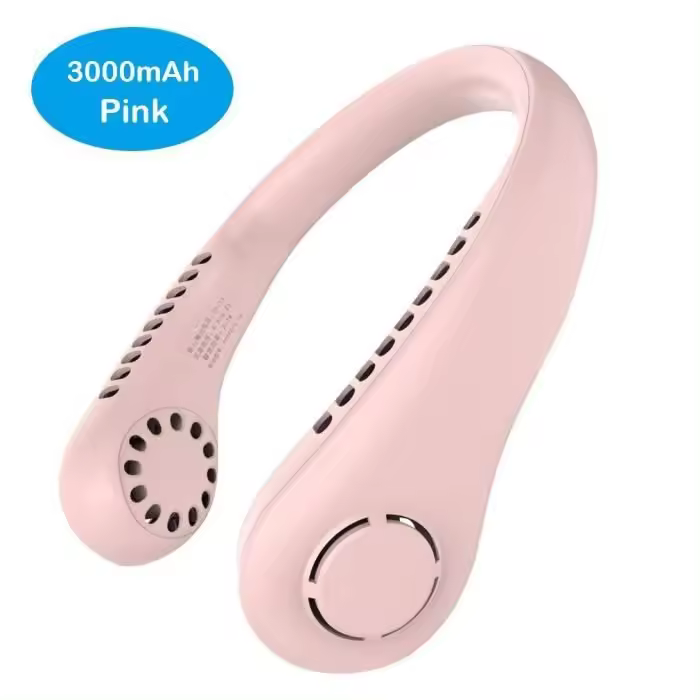 Ventilador de cuello portátil rosa de 3000 mAh, plegable, recargable por USB, sin aspas, silencioso, para uso en exteriores - 1