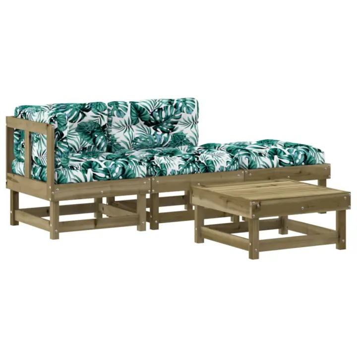 vidaXL Juego de muebles jardín 4 pzas y cojines madera pino impregnada - 1