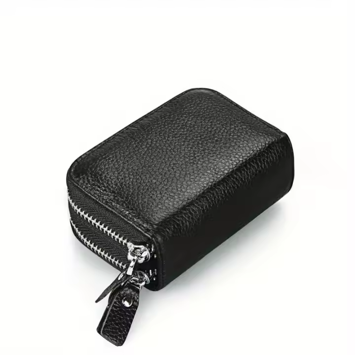 Cartera Pequeña De Cuero Genuino Para Mujer Con Cierre De Cremallera Y Bloqueo RFID Porta Tarjetas De Crédito Caso De Reposición - 1