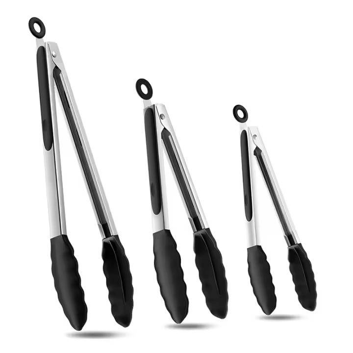 Pinzas para alimentos de silicona y nailon de grado alimenticio para barbacoa, juego de pinzas antideslizantes para parrilla - 1
