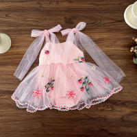 Vestido De Princesa Para Bebé Verano Con Manga Puff Y Gran Lazo Bordado De Fresa Falda Enredadera Para Niñas Ropa De Salir - details 7