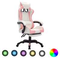 vidaXL Silla gaming con luces LED RGB cuero sintético en color Dorado y negro/Blanco/Azul y negro y más | cómodas modernas ergonómicas para comedor cocina salón hogar - details 7