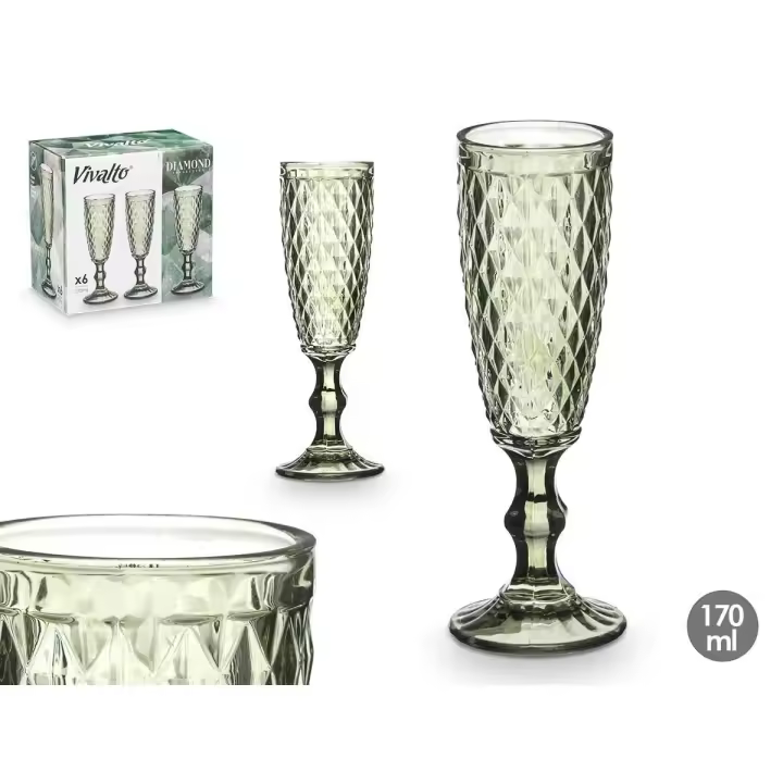 Arte Regal Set 6 Copas Cava Diamante Verde 170 ml 7 x 7 x 20 cm - 1