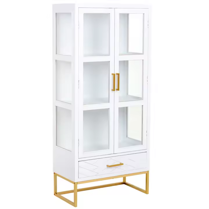 Vitrina de 2 puertas y 1 cajón madera y metal 72x40,5x158.5h cm - 1