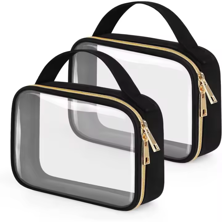 Neceser transparente con asas, paquete de 2, tamaño cuarto de galón, color negro - 1