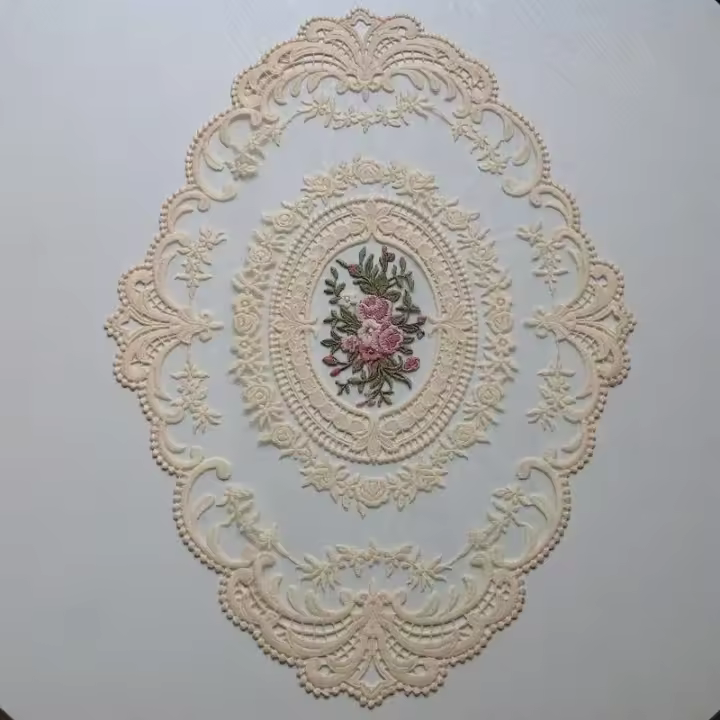 Mantelito De Lámina Ovalada Con Bordado De Encaje Europeo Para Dormitorio Estudio Cocina Tapete Para Taza Comida Fruta Decoración - 1