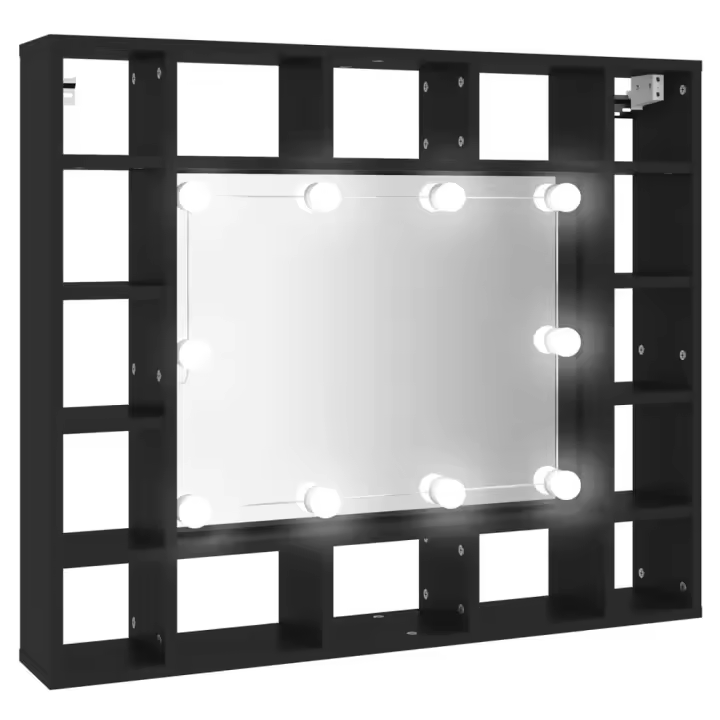 Negro LED Muestrarium con Espejo y Luces 91x15x76,5 cm - 1
