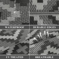 Alfombra grande de exterior de 180 x 270 cm, reversible, tejida de plástico, impermeable, para jardín, caravana, patio, porche, picnic, playa, remolque, barbacoa, negro y gris - details 2