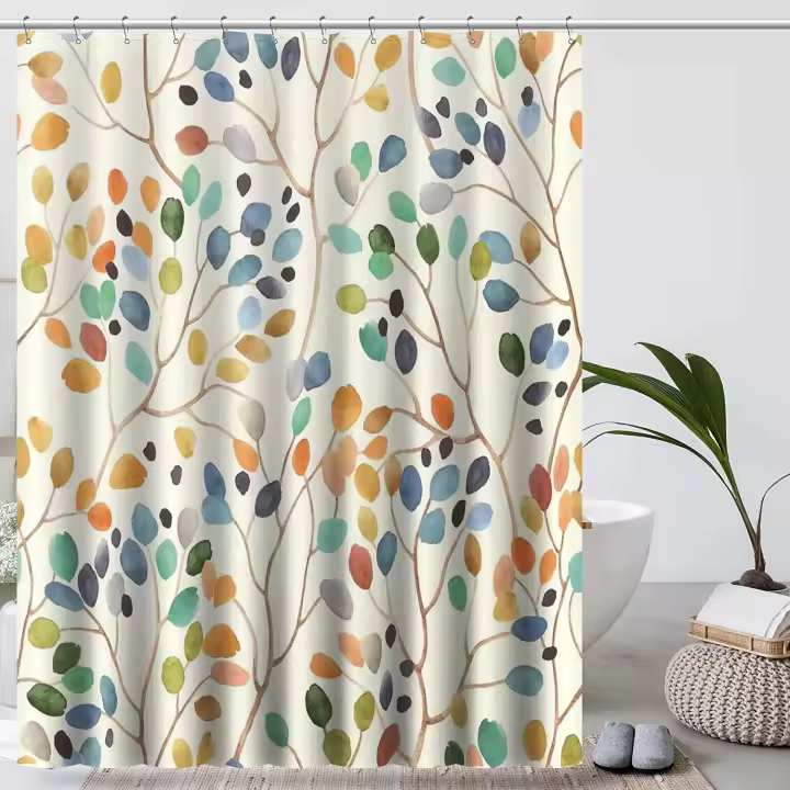 Cortina De Ducha con Estampados Beige, 180x200, 12 Ganchos - 1