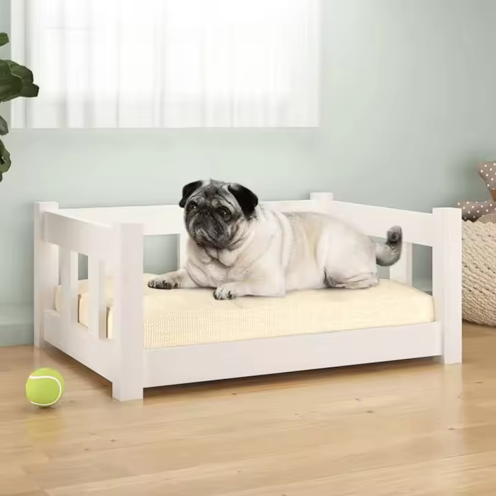 Cama para Perros Madera de Pinino Blanco 65,5x50,5x28 cm - 1