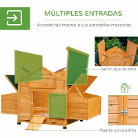 PawHut Gallinero Grande de Madera de Abeto con Bandeja Extraíble Resistente a la Intemperie con 2 Nidos con Techo Abatible 150x100x96.5cm - details 4