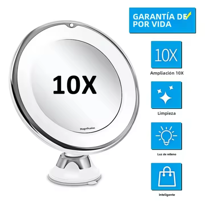 Espejo De Maquillaje Con Lente De 10x Y Luz LED Espejo De Vestíbulo Flexible Iluminación De Maquillaje Con Succion En La Base - 1