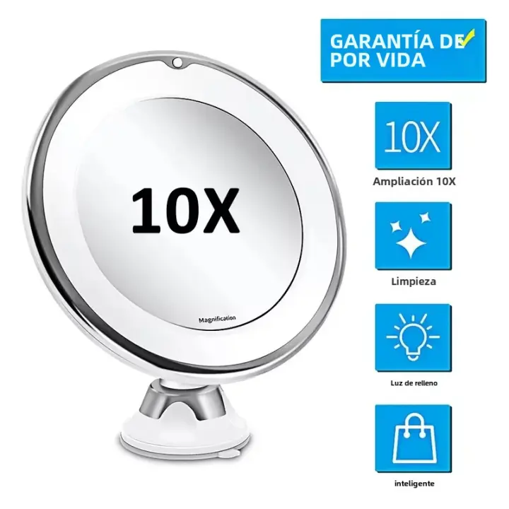 Espejo De Maquillaje Con Lente De 10x Y Luz LED Espejo De Vestíbulo Flexible Iluminación De Maquillaje Con Succion En La Base - 1