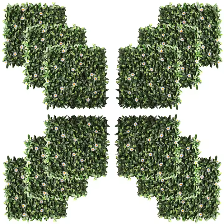 Outsunny Pack de 12 Setos de Pared de Plantas Artificiales 50 x 50 cm Protección UV Pantalla de Privacidad Diseño de Hojas de Rododendro Planta de Seto para Decoración de Jardín al Aire Libre - 1