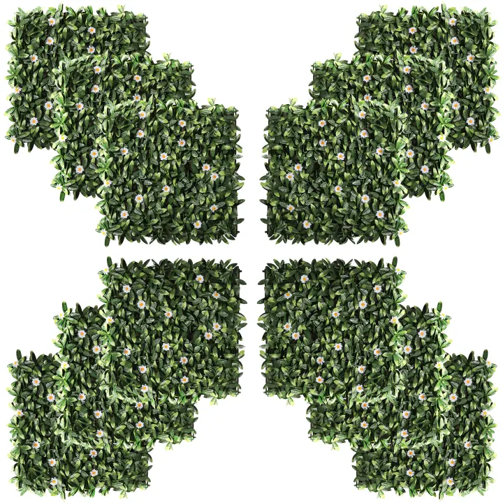 Outsunny Pack de 12 Setos de Pared de Plantas Artificiales 50 x 50 cm Protección UV Pantalla de Privacidad Diseño de Hojas de Rododendro Planta de Seto para Decoración de Jardín al Aire Libre - 1