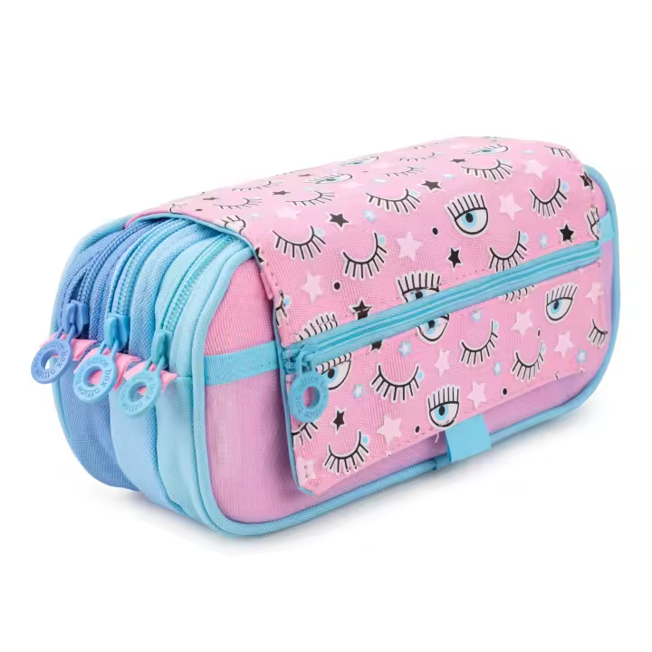 Estuche Portatodo Triple con Tres Cremalleras para Material Escolar o Neceser. Eyes - 1
