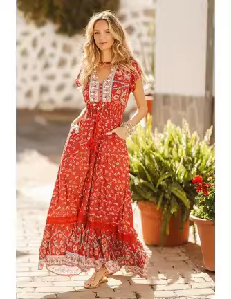 Vestido Jaase Romi maxi ruby rouge print - 1