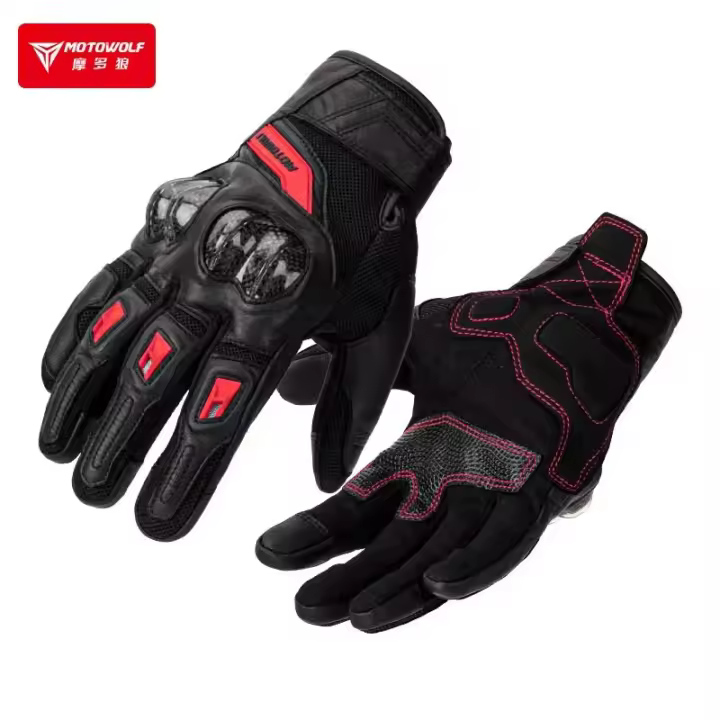 Guantes De Motocicleta Negro Protección De Fibra De Carbono Cuero Genuino Para Verano E Invierno Guantes De Carreras Unisex - 1