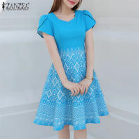 ZANZEA Vestido Elegante Para Mujer Con Estampado Étnico Manga Flor De Pétalo Cuello Cuadrado A-Line Longitud De Rodilla Vestidos De Fiesta Verano - details 4