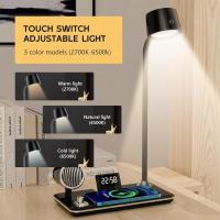 Lámparas LED de escritorio para oficina en casa, cargador inalámbrico, lámpara de escritorio pequeña con Bluetooth, lámparas táctiles para mesita de noche, luz nocturna de lectura con reloj - details 3