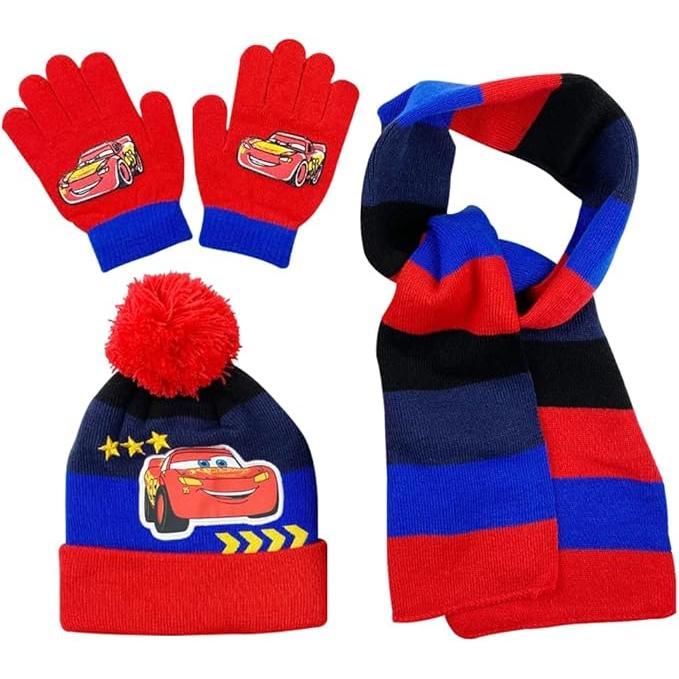 Lightniing Conjunto de Bufanda y Gorro Guantes Mccqueen Conjunto de guantes y gorro de invierno niñas bufanda sombreros lindo otoño e invierno juego de 3 Punto Cálido Gorro bufandas y guantes regalos